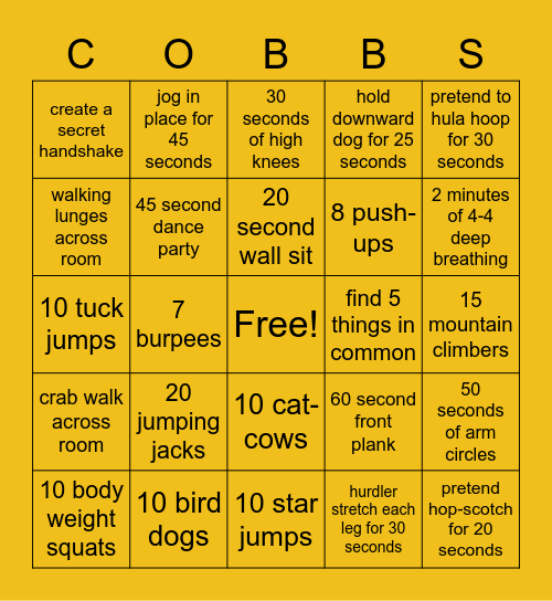 Exercise Science Bingo Card