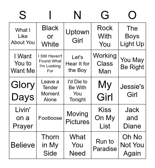 Totally 80's Bingo Card