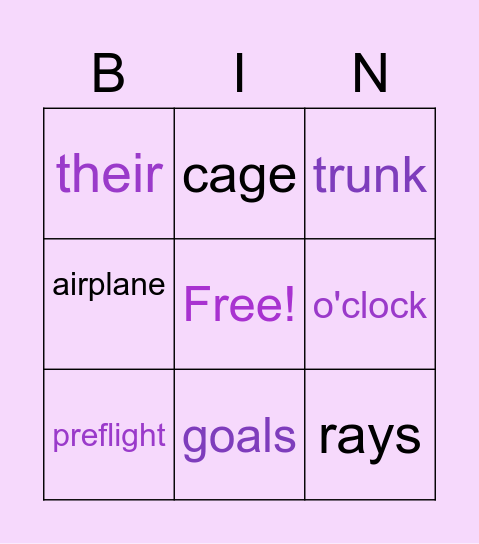 Week #3 Spelling Words Bingo Card