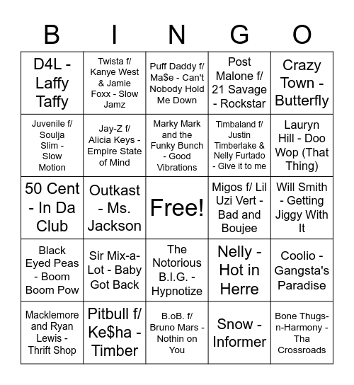 Round 1 - Number #1 Hits Bingo Card