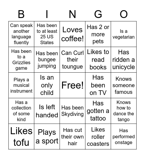 BRIDGES Bingo Card