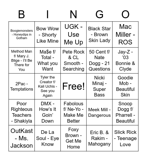 Round 4 - Love Songs Bingo Card
