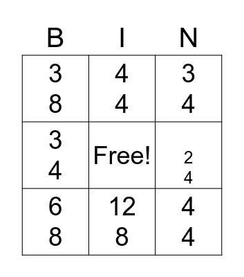 Time Signature Bingo Card