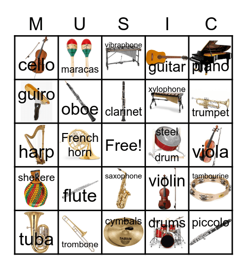 Musical Instrument Bingo Card