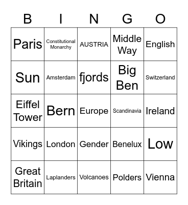Europe in a Nutshell  Bingo Card