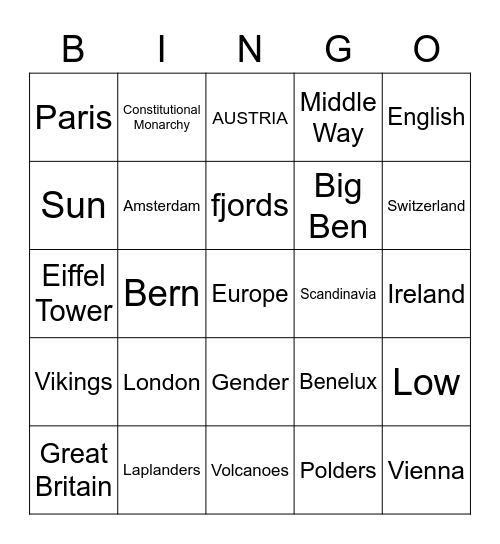 Europe in a Nutshell  Bingo Card