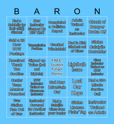 BARON EDUCATION 2021 BINGO Card