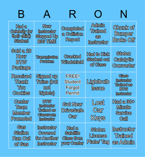 BARON EDUCATION 2021 BINGO Card