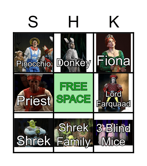 Shrek the Musical Bingo Card