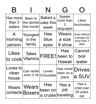 GETTING TO KNOW YOU Bingo Card