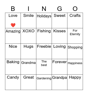 Grandparents Day Bingo Card