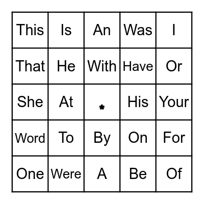 Set I Words Bingo Card