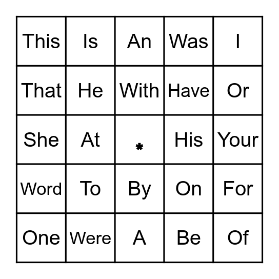 Set I Words Bingo Card