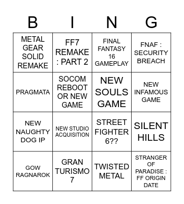 Playstation 5 2021 Showcase BINGO CARD! Bingo Card