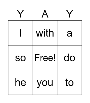 Sight Words Bingo Card