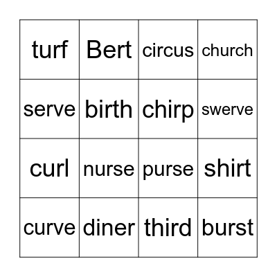 er, ir, ur Bingo Card