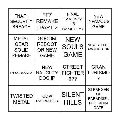 Playstation 5 2021 Showcase BINGO CARD! Bingo Card