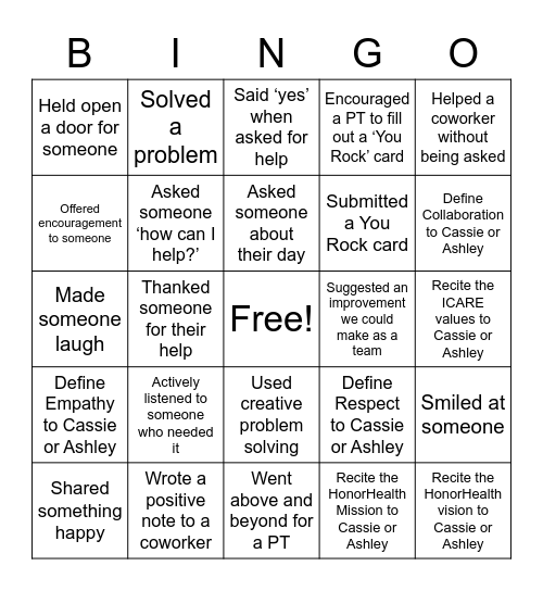 ICARE BINGO Card