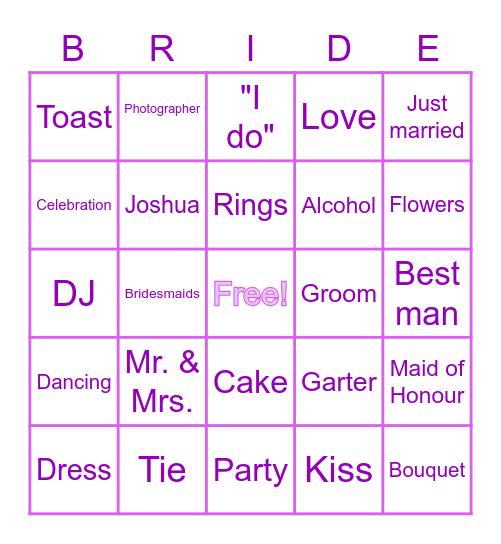 Bridal Shower Bingo Card