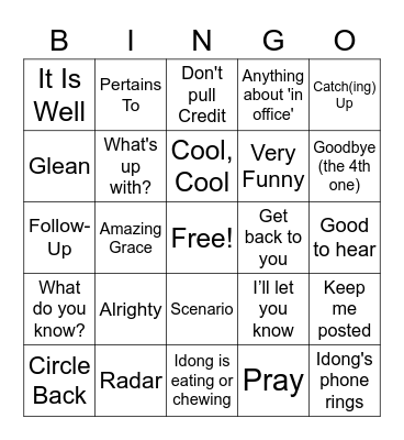Team Meeting BINGO Card