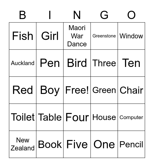 Māori Kupu Bingo Card