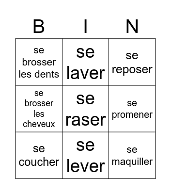 reflexive verbs Bingo Card