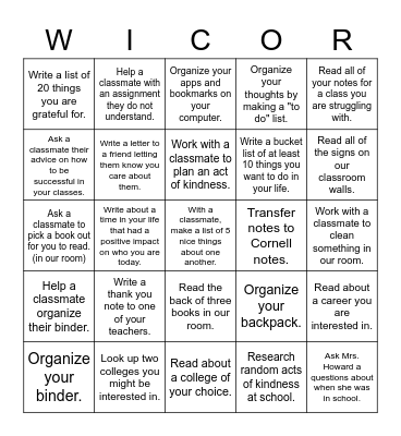 WICOR Bingo Card