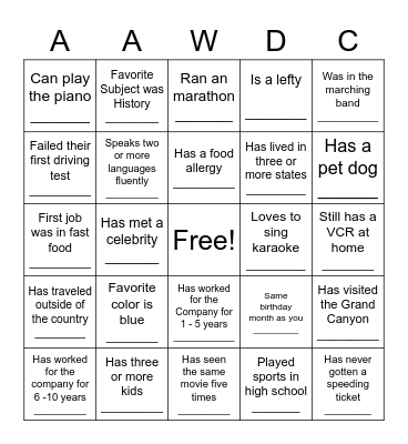 Find Someone Who... Bingo Card