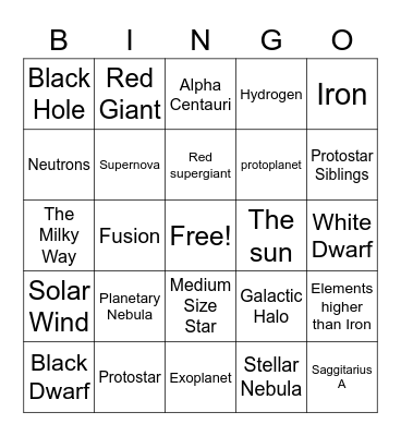 Earth & Space Bingo Card