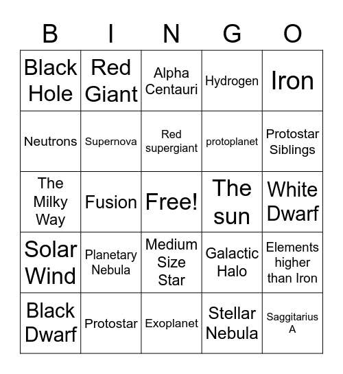 Earth & Space Bingo Card