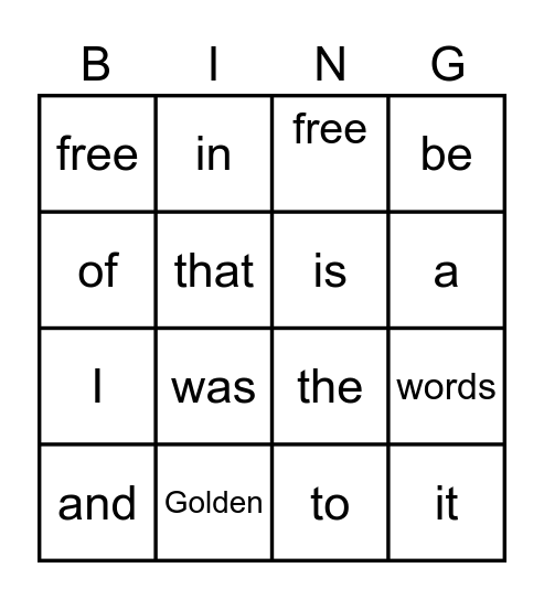 Magic coloured word BINGO Card