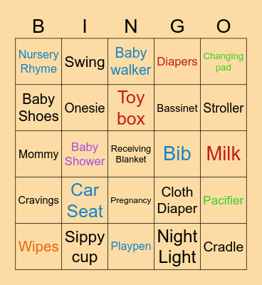 VIRTUAL BABY SHOWER BINGO Card