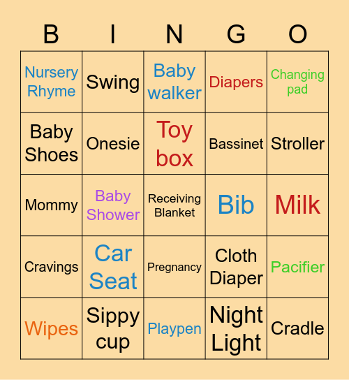 VIRTUAL BABY SHOWER BINGO Card