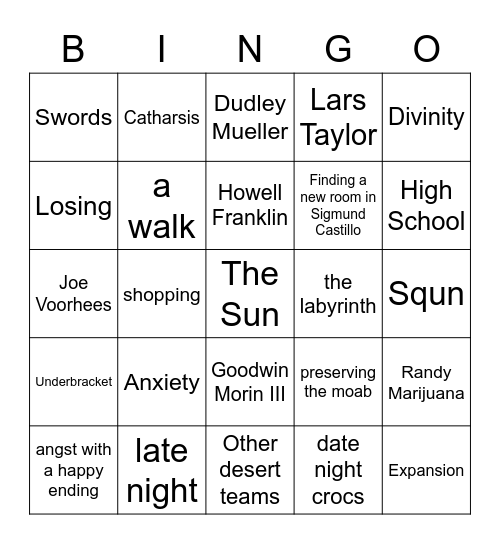 Sunbeams Bingo! Bingo Card