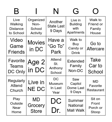 My Community Bingo Card