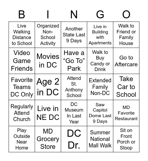 My Community Bingo Card