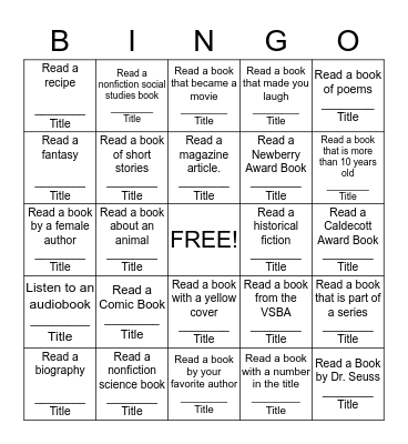 Summer Reading Bingo 3-5 Bingo Card