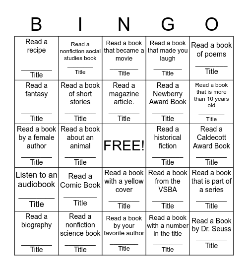 Summer Reading Bingo 3-5 Bingo Card