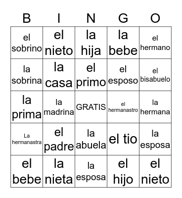 La Familia Bingo Card