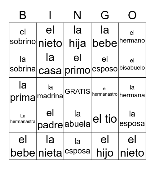 La Familia Bingo Card