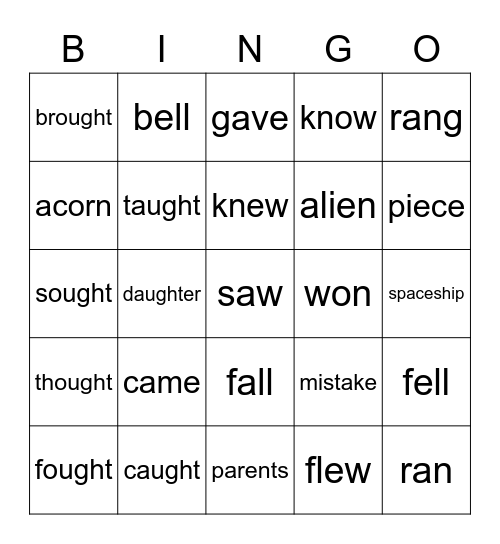 ought & aught & words from book " came Bingo Card