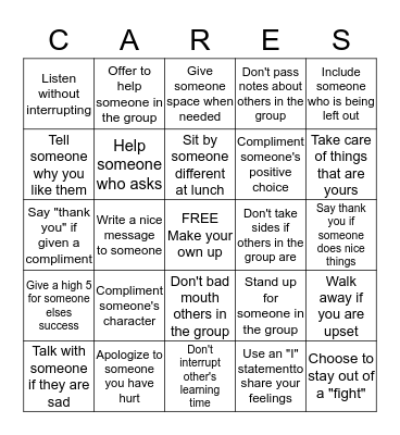 CARES Bingo Card