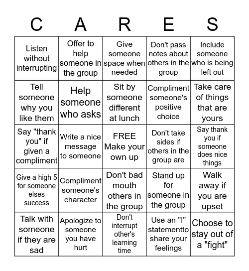 CARES Bingo Card