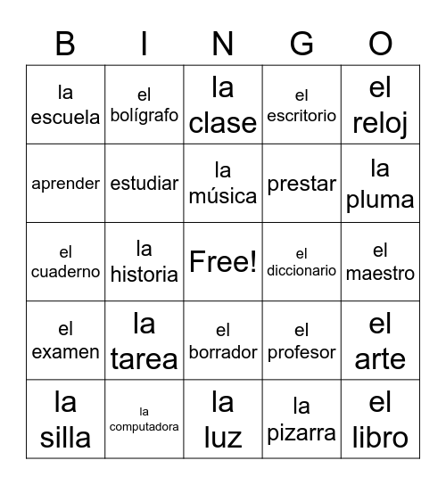 La Loteria - En La Escuela Bingo Card