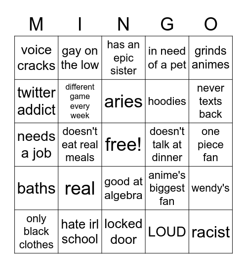 MINGO Bingo Card