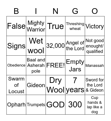 GIDEON RESPONDS TO GOD'S CALL Bingo Card