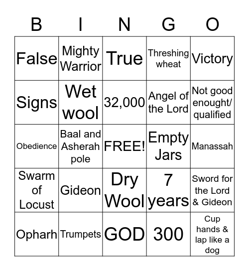 GIDEON RESPONDS TO GOD'S CALL Bingo Card