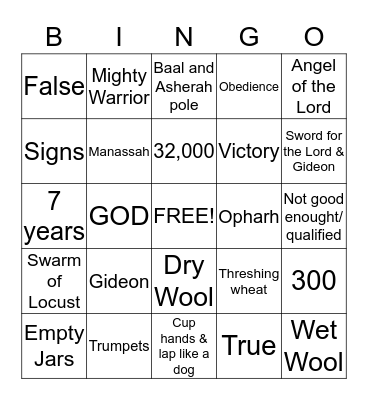 GIDEON RESPONDS TO GOD'S CALL Bingo Card