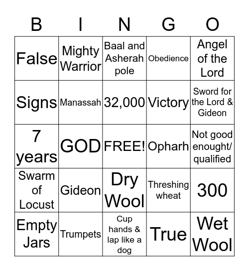 GIDEON RESPONDS TO GOD'S CALL Bingo Card