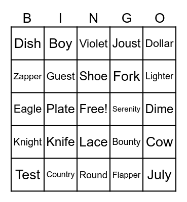 Fingerspelling Bingo Card